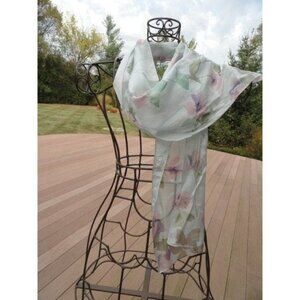 Vtg 1970’s Liz Claiborne Silk Scarf Floral Pattern Rectangle Muted Green Pink